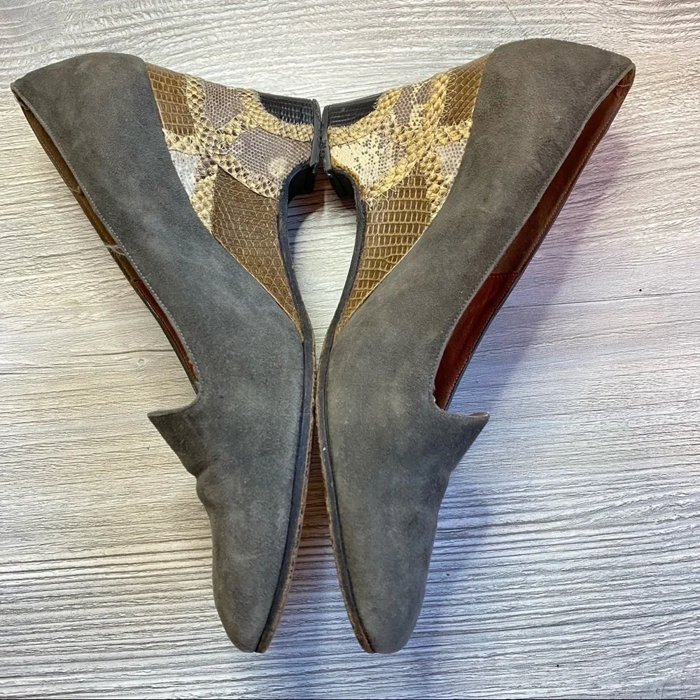 Vintage Joseph suede leather upper lining + sole Patchwork patterned wedge heel